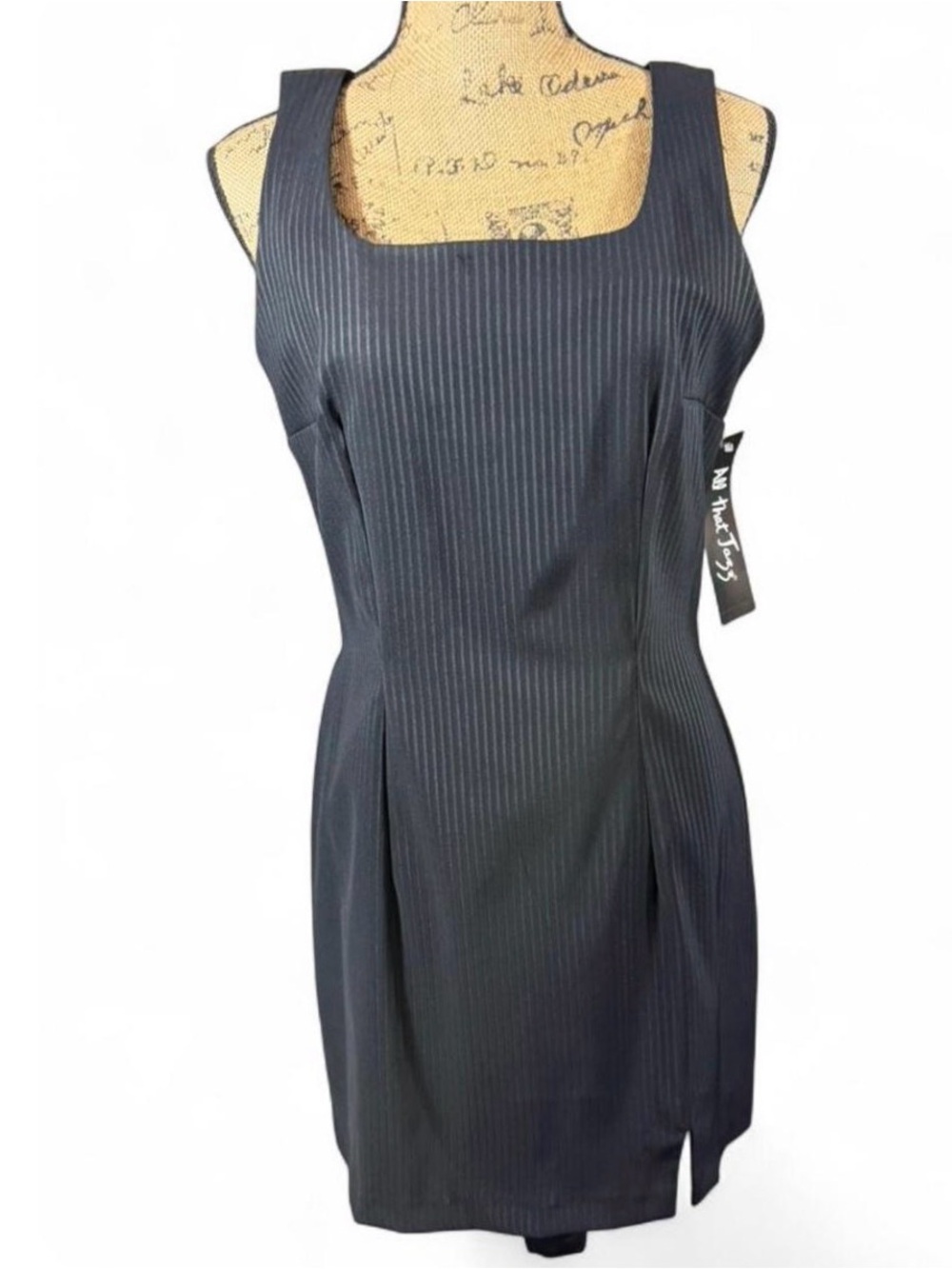NWT All That Jazz Black Pinstripe Sheath Dress Goth Dark Academia Office Siren